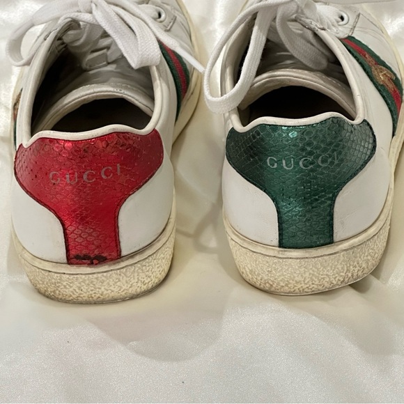 Gucci Ace Embroidered Sneakers White Leather Web Stripe Bee Green Red Size 5.5 - Picture 6 of 14
